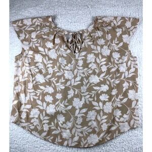 LC Lauren Conrad Tan White Floral Pleated Keyhole Back Blouse Plus Size 2X